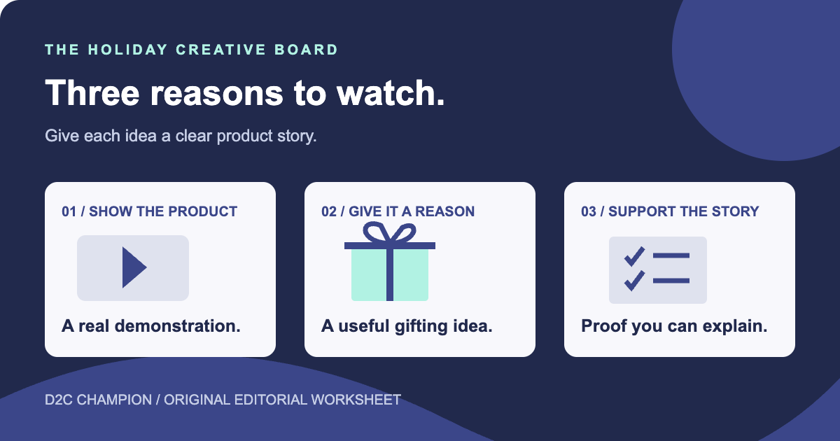 Original creative planning board showing product demonstration, gifting story and useful proof